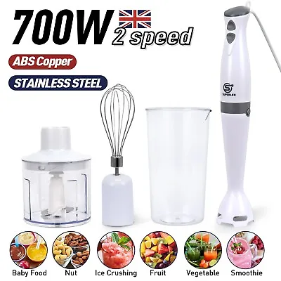 4-IN-1 Hand Blender 700W Electric Stick Curry Puree Food Mixer Whisk & Chopper • £20.68