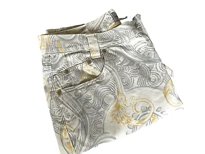 VERSACE JEANS Yellow & Gray On White 5-pockets Pants Baroque Print Size 34W 31L • $295