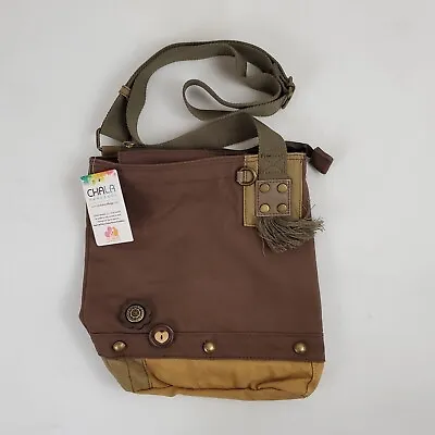 Chala Purse Handbag Canvas Crossbody PeTA Approved Vegan Dark Brown Satchel • $39.99