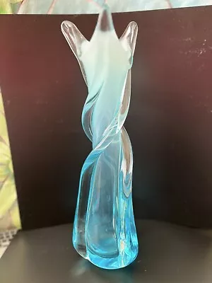 Vintage Swung Art Glass Vase Jordan Imports Venetian JICO  Sommerso Style Blue • $75