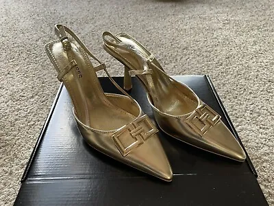 Gold Metallic Sling Back Angie Heels - Size 10 -New! • £38.79