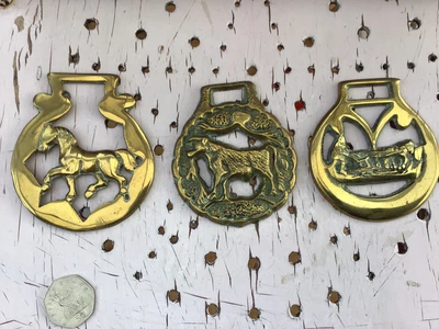 £4 • Buy Vintage Horse Brasses X3 Horse, Cow, Plough.