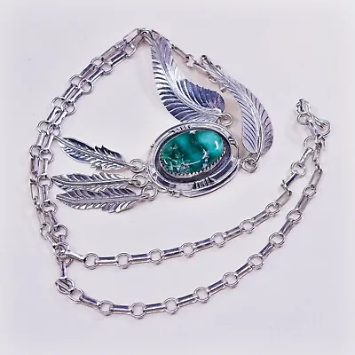 23” Navajo Raymond Platero Sterling 925 Necklace W/ Turquoise Pendant N Feather • $260.10