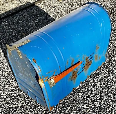 Vintage Large Blue Metal Mailbox Steel City Rural 1950s 60s • $35