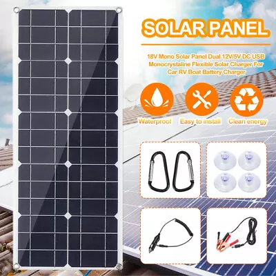 12V Solar Panel Kit Mono System Battery Charger Controller Camping 50W/80W/100W • £45.59