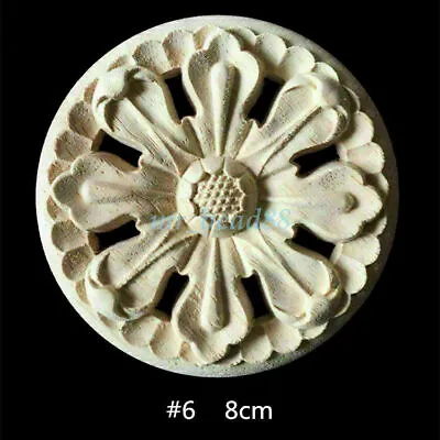 $3.16 • Buy Round Wood Carved Applique Frame Onlay Cabinet Furniture Decoration Unpainted