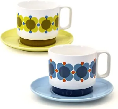 Orla Kiely Atomic Flower Set Of 2 Cappuccino/Tea Cup & Saucer Set • £35