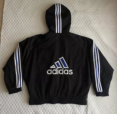 $49 • Buy Vintage Retro Adidas Black Hoodie Quilted Lining Jacket Activewear Men’s Size S
