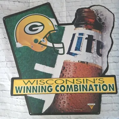 Green Bay Packers Miller Lite Wisconsin's Winning Combination 31x30  Tin Sign • $71.99