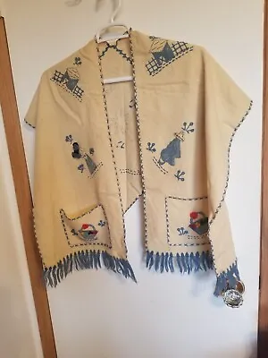 Vintage Mexican Hand Embroidered Cape Shawl With Original Label  • $16.95