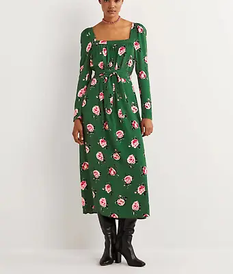 BODEN Square Neck Maxi Dress Size 14 Reggreen Painterly Rose D0390  -B23A • £43.50