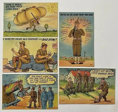 5 WWII MILITARY Comic Linen POSTCARDS Lot B • $7.95