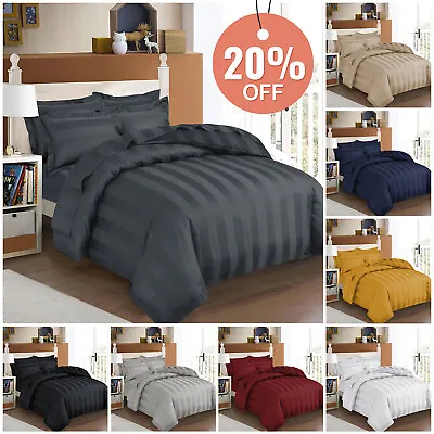 Luxury Duvet Cover Quilt Covers Satin Stripe Bedding Set Single Double King Size • £12.31