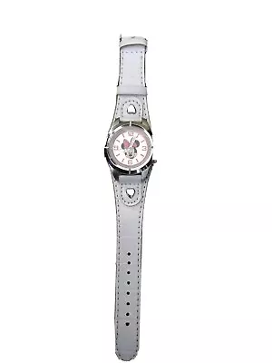 Disney Minnie Mouse Watch Easy To Read Silver Dial  Lights Up  On White Band • $18.95