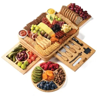 Bamboo Cheese Board Gift Set Extra-Large Wooden Charcuterie Meat Serving Tray • $49.99