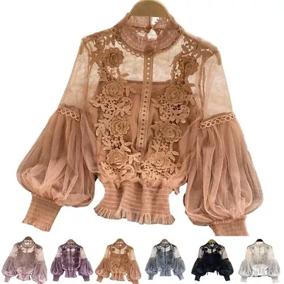 Tops Women Blouse Solid Color Spring Summer Vintage Blouses Elegant Femme • $33.32