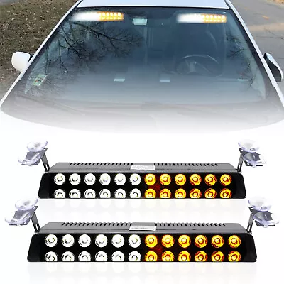 2X LED Emergency Warning Traffic Advisor Windshield Strobe Light Bar Amber White • $27.54