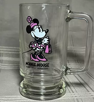 Vintage Walt Disney Productions Minnie Mouse Clear Glass Mug W/Handle • $14