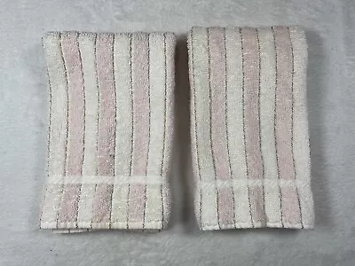 Set Of 2 Vintage Martex Classic Hand Towels Pink White With Gold Threading 11x16 • $14