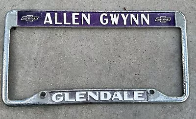 RARE  CHEVROLET GLENDALE Ca. ALLEN GWYNN ” CAR LICENSE PLATE FRAME-VINTAGE #9 • $95