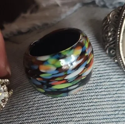 Vintage Glass Ring Murano Style Hand Blown Colorful Glass Ring. • $14