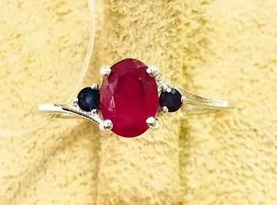 Heated Ruby & Sapphire Gemstone With 925 Sterling Silver Ring For Women's #4422 • $76.49