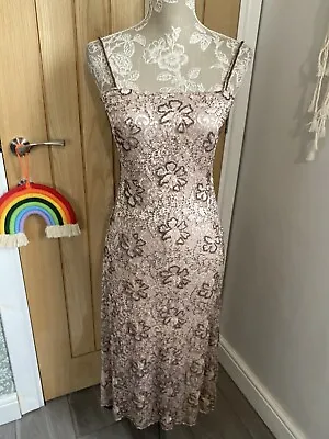 90s Vintage Champagne Bead & Sequin Cocktail Dress 30s Flapper Charleston • £19.99