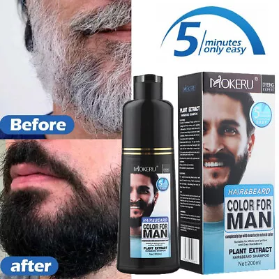 Mokeru Men Black Beard Dye Shampoo Removal White Grey Beard Hair Shampoo - 200ML • £10.25