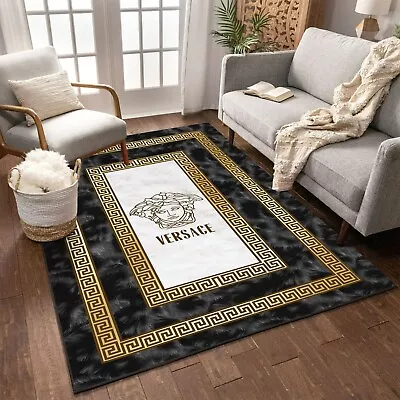 Gold Versace Living Room Rug Luxury Bedroom Decor Carpet Greek Framed Rug • $81.99