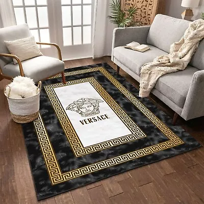 Versace Luxury Rug Greek Gold Framed Living Room Carpet Black And Gold Rug • $199.99