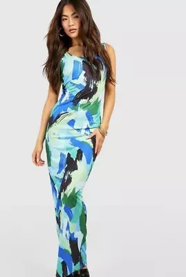 Abstract Scoop Neck Maxi Dress Size UK 12 • £10.99