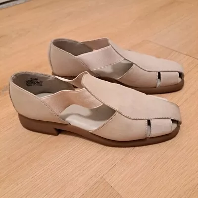 Mootsies Tootsies Suede Leather Cream Stretch Elastic Cute Sandal Shoe Size 8.5m • $28