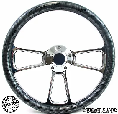 14  Marine Boat Polished Billet Steering Wheel W/ Carbon Fiber Set 3/4  Key Way • $162.33