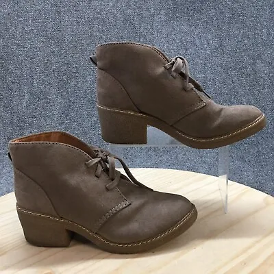Merona Boots Womens 7.5 Ankle Booties Heels Casual Brown Fabric Lace Up • $24.69