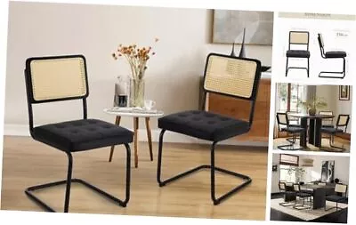 Rattan Dining Chairs Set Of 2 Mid Centry 2pcs-19in Dining Chairs L-black • $158.33