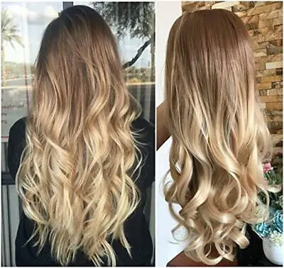 24 Inches Half Head Wig Long Curly Wavy OMBRE DIP DYE 3/4  Assorted Colors  • $32.36