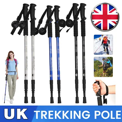 A Pair Of 3-Section Telescopic Antishock Trekking Walking Poles Hiking Stick UK • £10.99