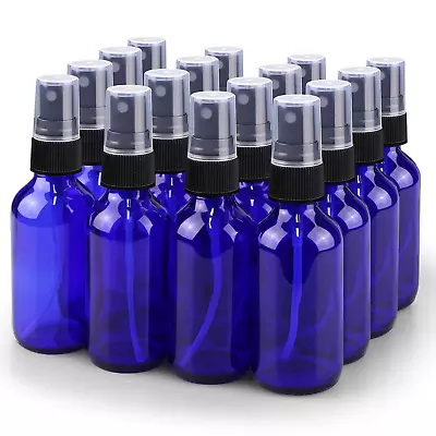 16- NEW 2 Oz. Cobalt Blue Boston Round GLASS Spray Bottle With Black Sprayers • $16.48