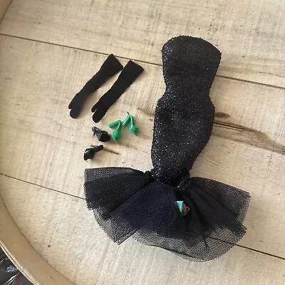 Barbie 1995 Reproduction Black Glitter Mermaid Evening Gown Shoes Gloves • $12.99