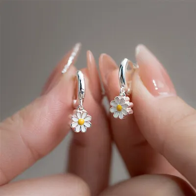 925 Silver Plated Daisy Flower Hoop Earrings Drop Dangle Jewelry Women Party New • $2.61