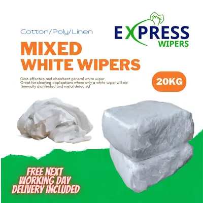 £42 • Buy 20kg Bag White Cotton Mix Cleaning Rags Wiping Wipers Garage Engineering Cloths