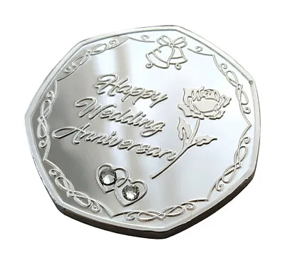 Happy Wedding Anniversary - Silver Plated Commemorative Coin / Gift / 25th • £7.22