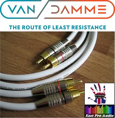 1m Pair - Van Damme RCA Phono Cables - Pro Grade Silver Plated Pure OFC White • £13.95