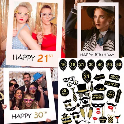 16/18/21/30/40/50/60th Happy Birthday Party Photo Booth Props Party Decor Selfie • £4.89