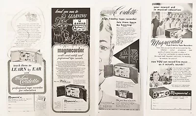 Vtg 1950s MAGNECORD Reel Tape Recorder Print Ad Lot~Magne Cordette&Magnecorder! • $9.95