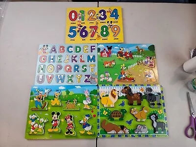 Lot Of 5 Melissa And Doug Wooden Puzzles Disney Mickey Mouse & Friends Farm... • $21