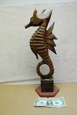 Vintage Carved Wood Nautical Seahorse Genuine Monkey Pod Wood Ceramic Tile Base • $40