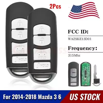 1/2pcs Smart Remote Key Fob For 2014-2018 MAZDA 6 MAZDA 3 MX-5 MIATA WAZSKE13D01 • $23.99