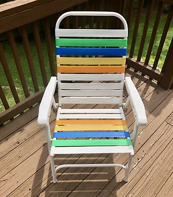VTG Folding Aluminum Tube Vinyl Lawn Beach Chair White Blue Orange Yellow Green • $22