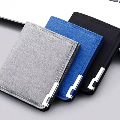 Color Canvas Bi-fold ID Card Holders Coin Purse Men Short Wallets Small Wallet • £3.89